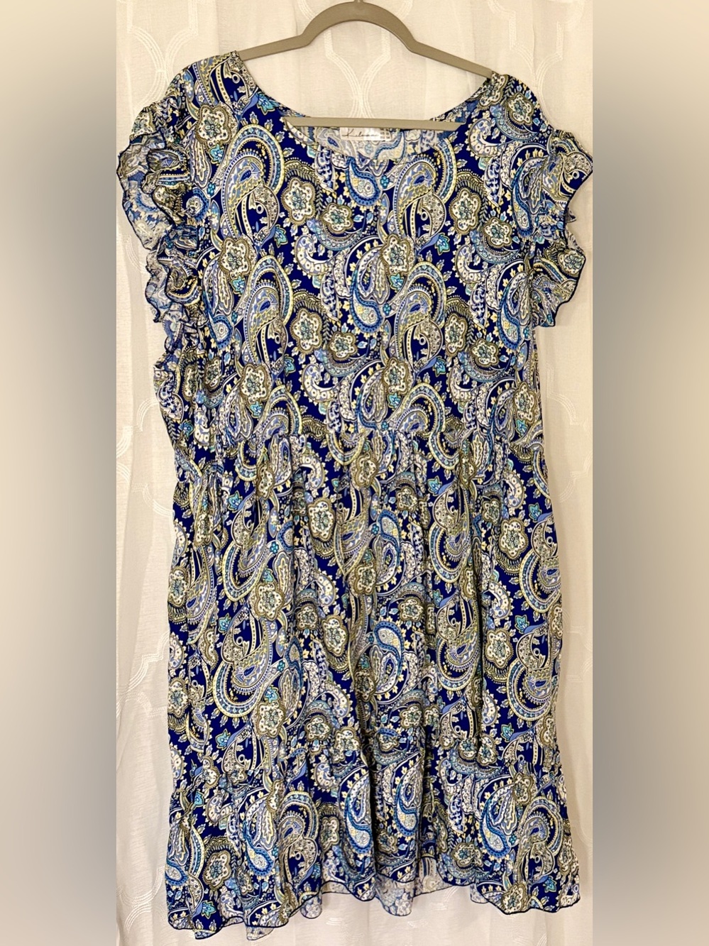 Keluummi Blue Paisley Boho Mini Dress Plus Size 22